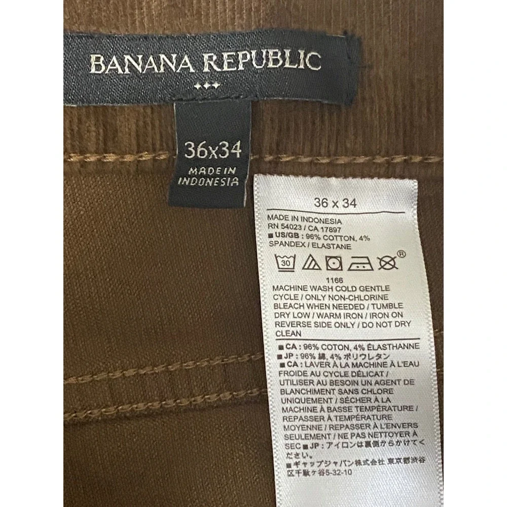 Banana Republic Travel Cord Pants Mens 36x34 Brown Corduroy Straight‎ Leg